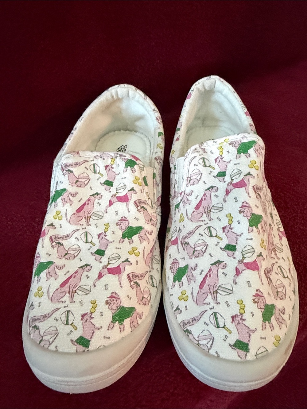 Woman’s Slip-On Canvas Shoes in White with Pink & Green Animal Print